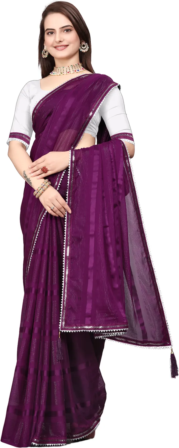 Maroon_Georgette_Solid/Plain_Party_And_Festive_Banarasi_Synthetic_Saree_With_unstitched_Blouse