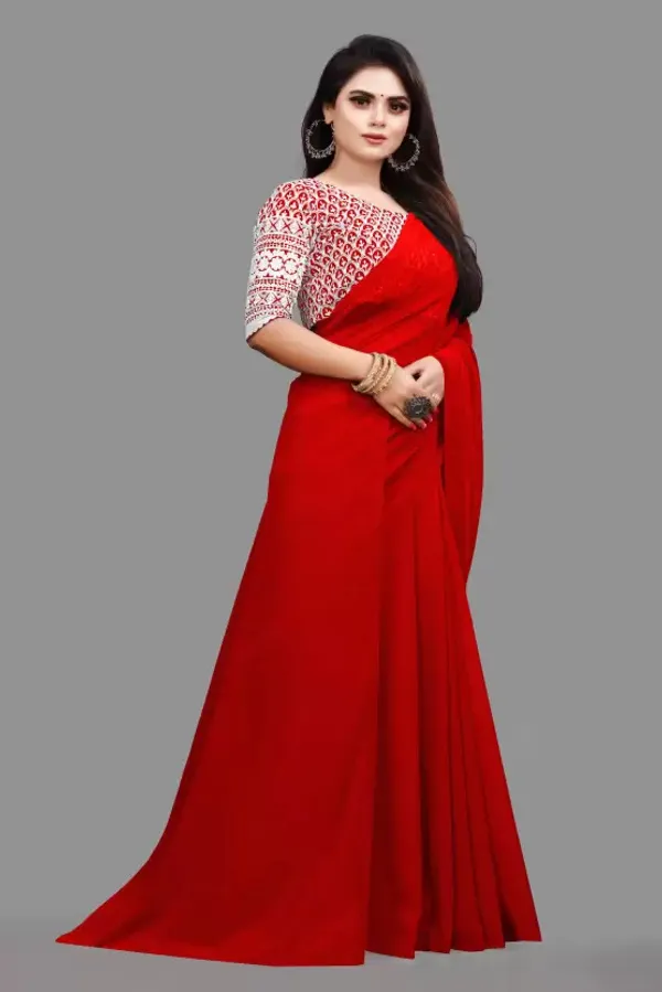 Red_Georgette_Solid/Plain_Party_And_Festive_Bollywood_Pure_Saree_With_unstitched_Blouse