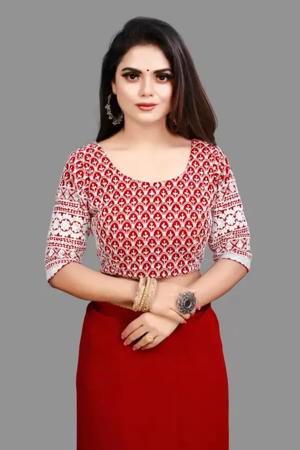 Red_Georgette_Solid/Plain_Party_And_Festive_Bollywood_Pure_Saree_With_unstitched_Blouse