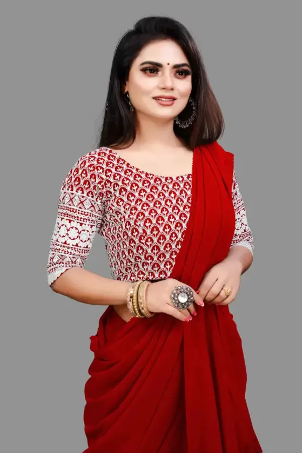 Red_Georgette_Solid/Plain_Party_And_Festive_Bollywood_Pure_Saree_With_unstitched_Blouse