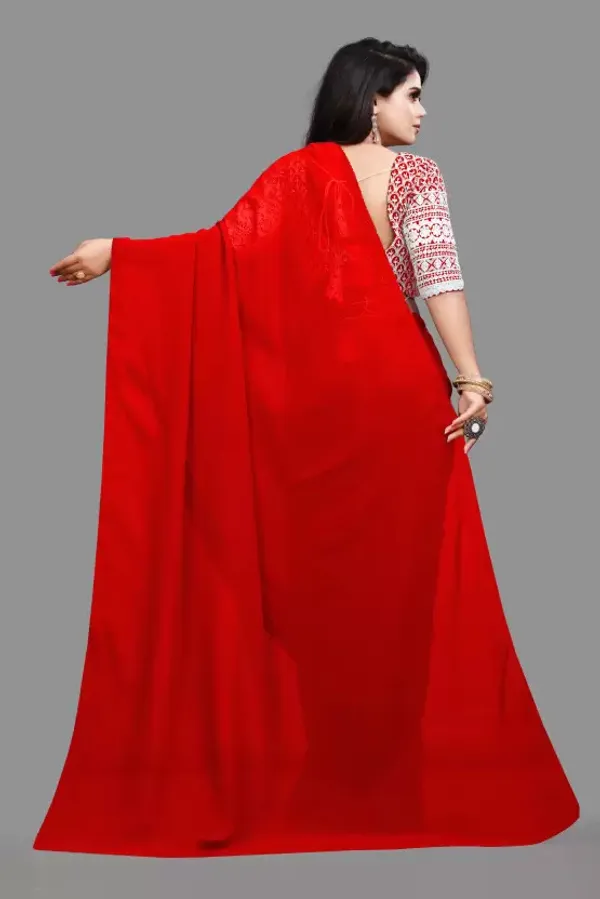 Red_Georgette_Solid/Plain_Party_And_Festive_Bollywood_Pure_Saree_With_unstitched_Blouse