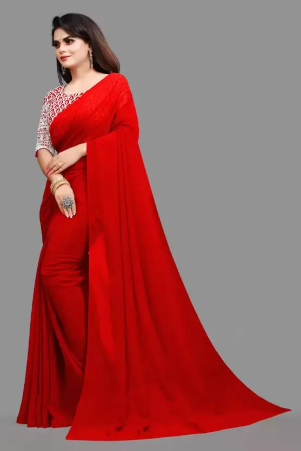 Red_Georgette_Solid/Plain_Party_And_Festive_Bollywood_Pure_Saree_With_unstitched_Blouse