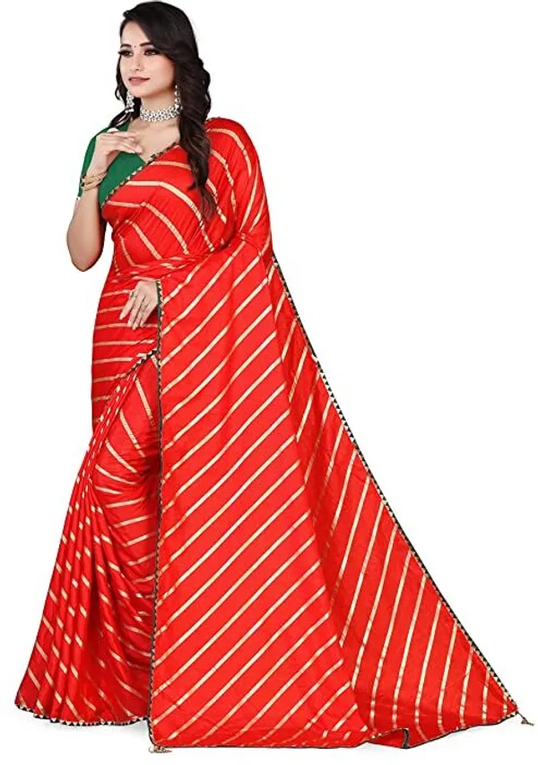 Red_And_Green_Silk_Blend_Floral_Print_Wedding_And_Festive_Leheria_Blend_Saree_With_unstitched_Blouse