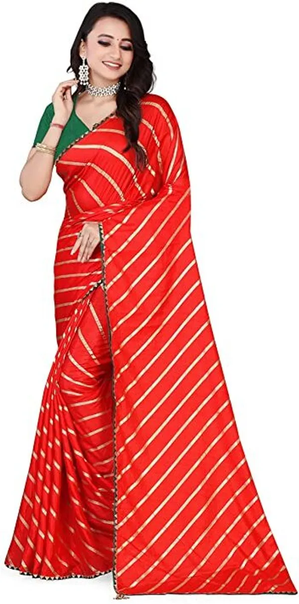 Red_And_Green_Silk_Blend_Floral_Print_Wedding_And_Festive_Leheria_Blend_Saree_With_unstitched_Blouse