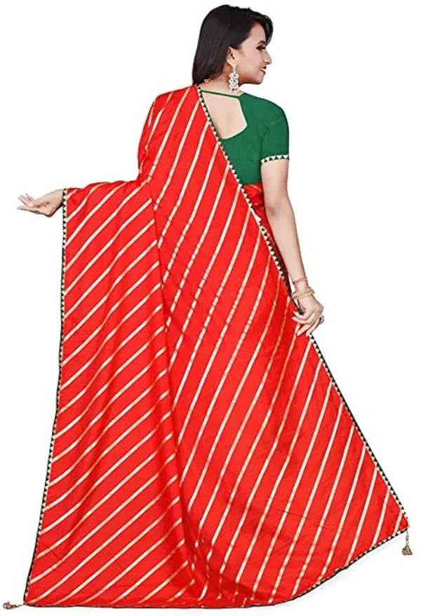 Red_And_Green_Silk_Blend_Floral_Print_Wedding_And_Festive_Leheria_Blend_Saree_With_unstitched_Blouse