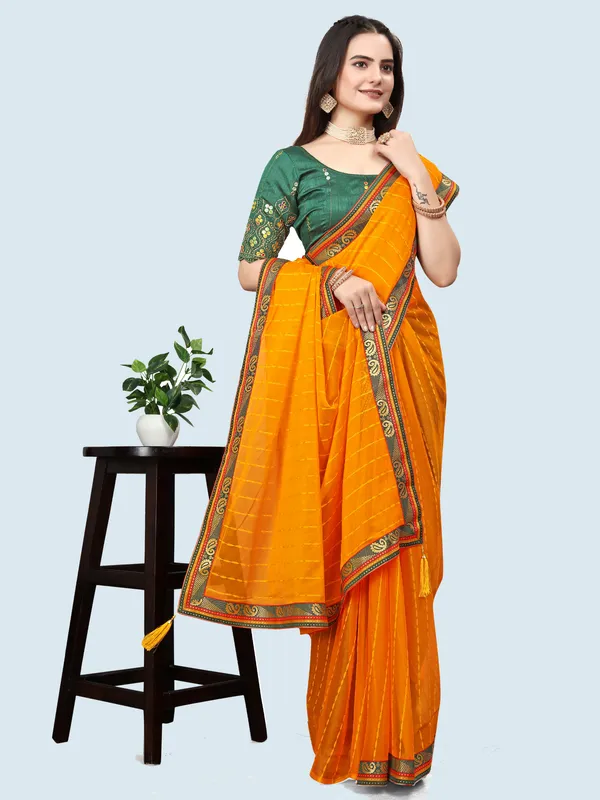Yellow_Jacquard_Printed_Casual_Banarasi_Synthetic_Saree_With_unstitched_Blouse