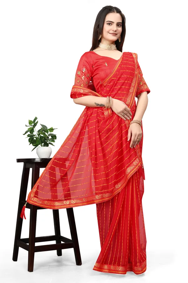 Red_Jacquard_Printed_Casual_Banarasi_Synthetic_Saree_With_unstitched_Blouse