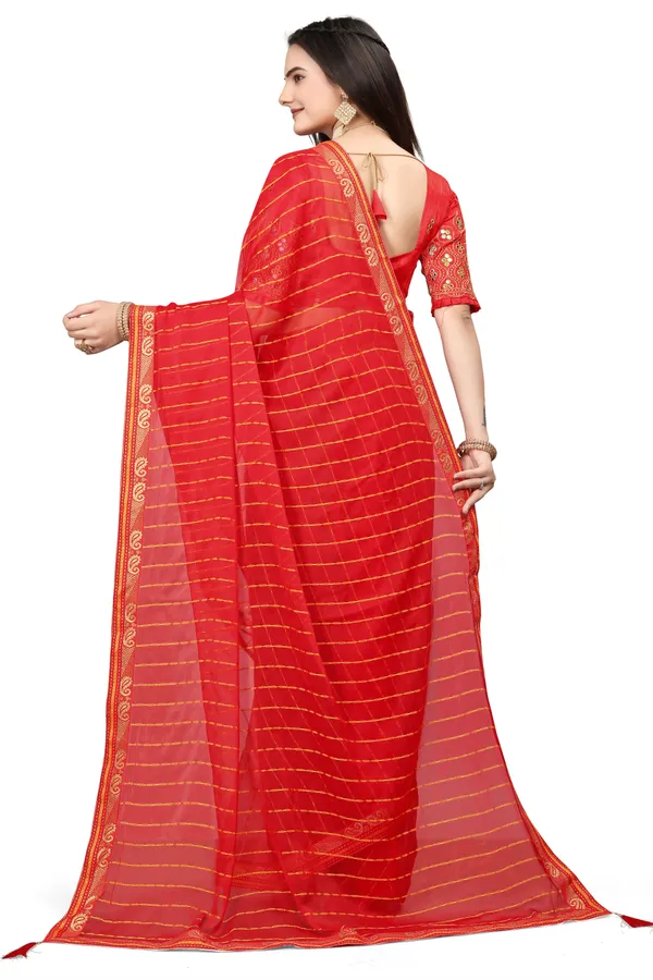 Red_Jacquard_Printed_Casual_Banarasi_Synthetic_Saree_With_unstitched_Blouse