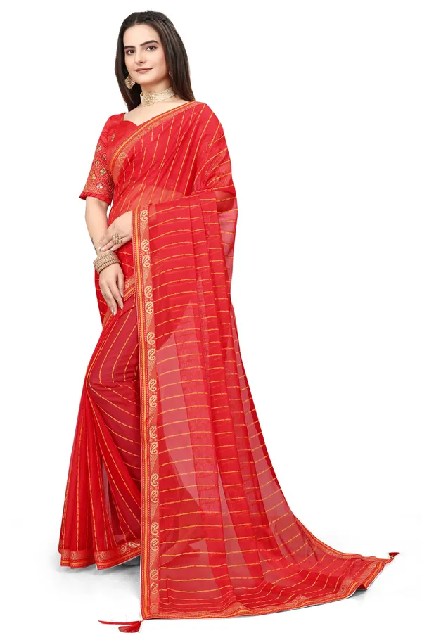 Red_Jacquard_Printed_Casual_Banarasi_Synthetic_Saree_With_unstitched_Blouse