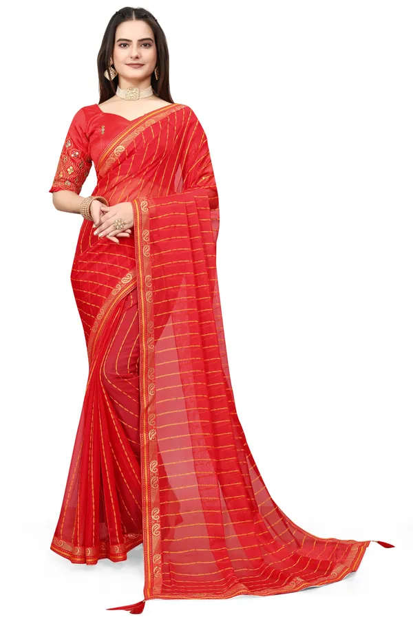 Red_Jacquard_Printed_Casual_Banarasi_Synthetic_Saree_With_unstitched_Blouse