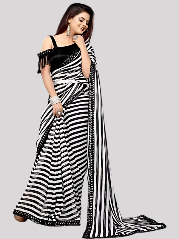 Black_Chiffon_Striped_Party_And_Festive_Bollywood_Pure_Saree_With_unstitched_Blouse