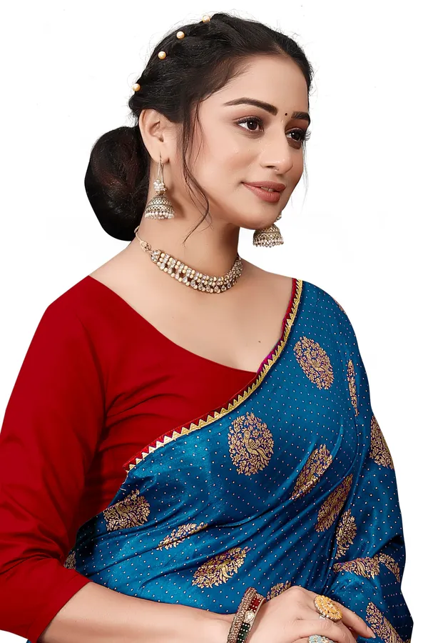 Light_Blue_Silk_Blend_Printed_Party_And_Festive_Bollywood_Pure_Saree_With_unstitched_Blouse