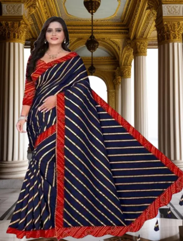 Blue_Silk_Blend_Floral_Print_Wedding_And_Festive_Leheria_Pure_Saree_With_unstitched_Blouse