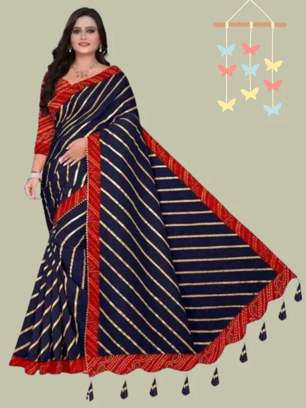 Blue_Silk_Blend_Floral_Print_Wedding_And_Festive_Leheria_Pure_Saree_With_unstitched_Blouse