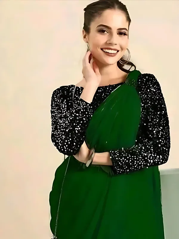 Green_Designer_Fancy_Chiffon_Saree_With_Sequance_Blouse_Piece