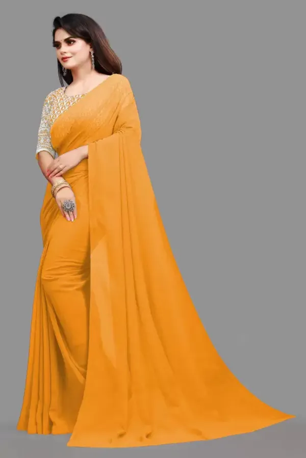 Yellow_Georgette_Solid/Plain_Party_And_Festive_Bollywood_Pure_Saree_With_unstitched_Blouse
