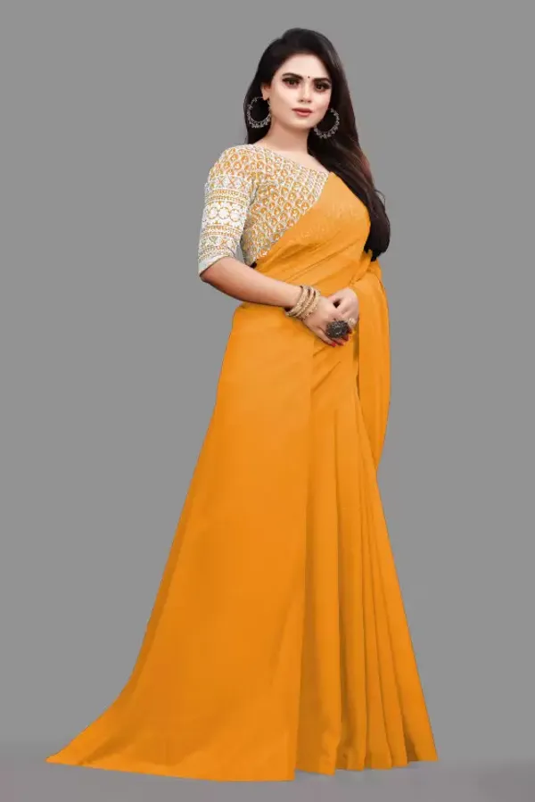 Yellow_Georgette_Solid/Plain_Party_And_Festive_Bollywood_Pure_Saree_With_unstitched_Blouse