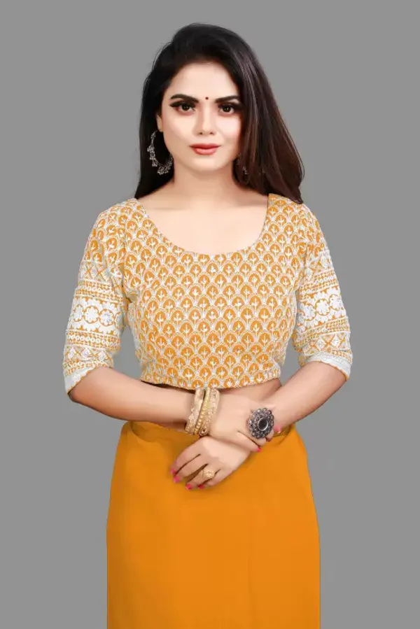 Yellow_Georgette_Solid/Plain_Party_And_Festive_Bollywood_Pure_Saree_With_unstitched_Blouse