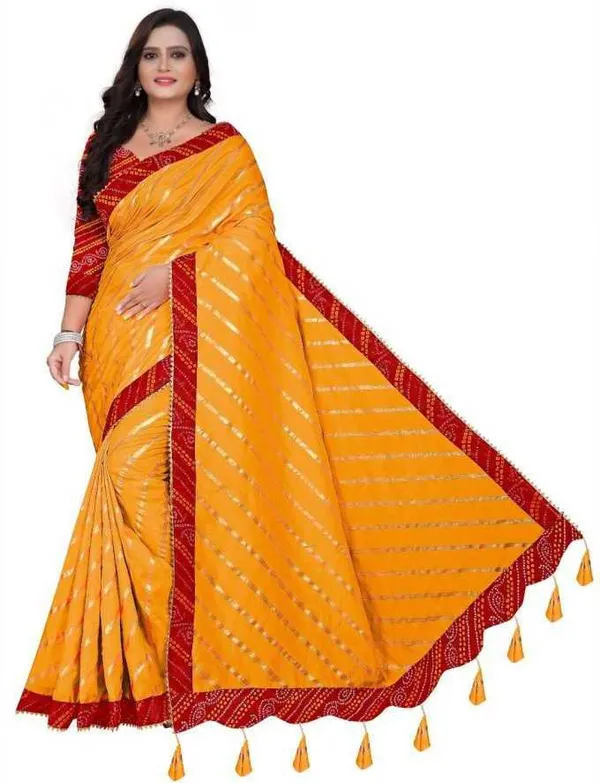 Yellow_Silk_Blend_Floral_Print_Wedding_And_Festive_Leheria_Pure_Saree_With_unstitched_Blouse