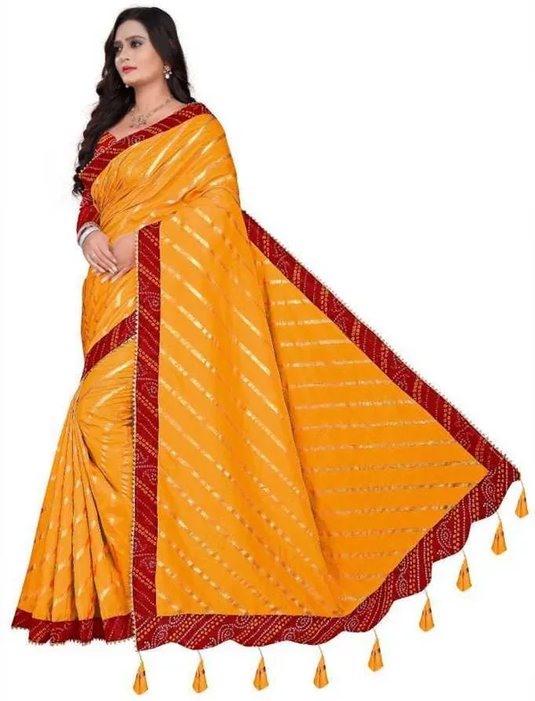 Yellow_Silk_Blend_Floral_Print_Wedding_And_Festive_Leheria_Pure_Saree_With_unstitched_Blouse