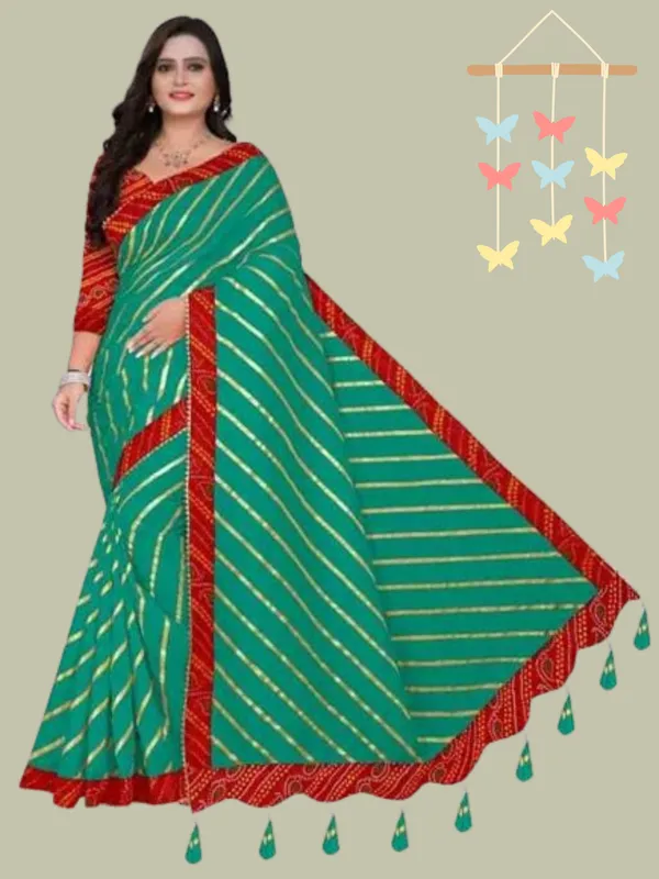 Light_Green_Silk_Blend_Floral_Print_Wedding_And_Festive_Leheria_Pure_Saree_With_unstitched_Blouse