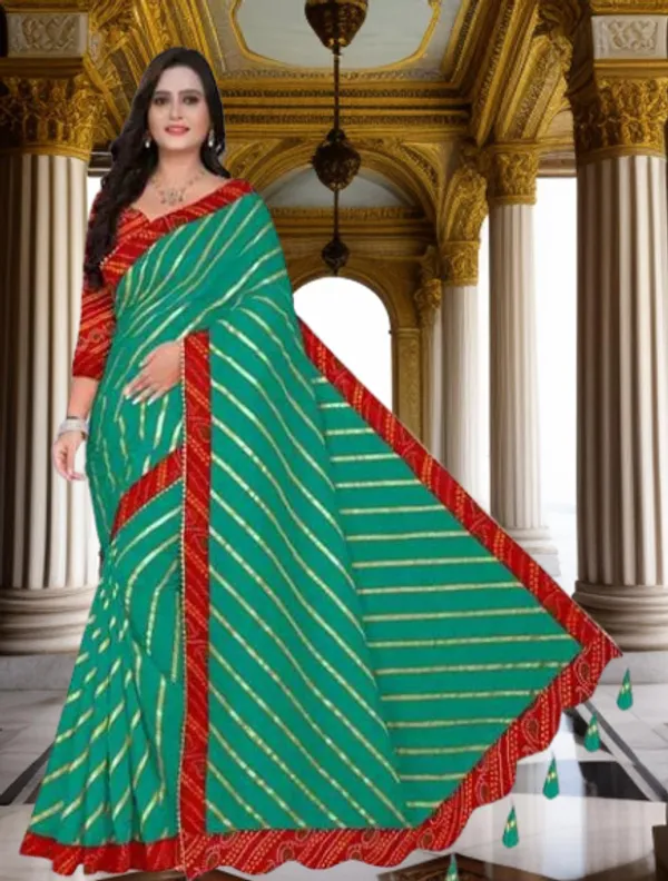 Light_Green_Silk_Blend_Floral_Print_Wedding_And_Festive_Leheria_Pure_Saree_With_unstitched_Blouse