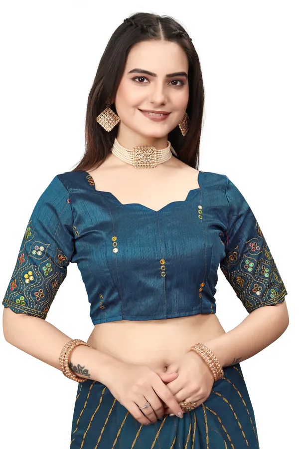 Green_Jacquard_Printed_Casual_Banarasi_Synthetic_Saree_With_unstitched_Blouse