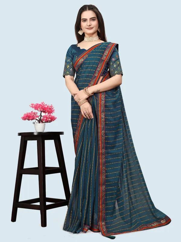 Green_Jacquard_Printed_Casual_Banarasi_Synthetic_Saree_With_unstitched_Blouse