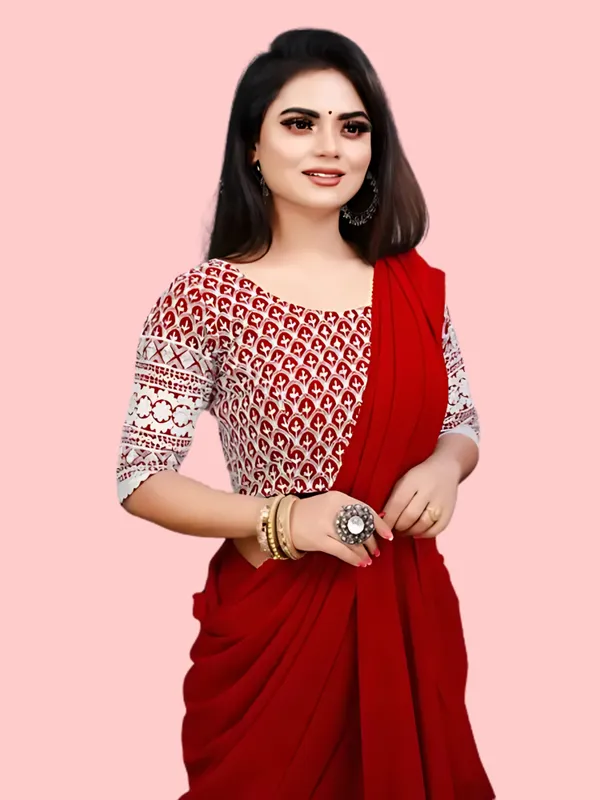 Red_Georgette_Solid/Plain_Party_And_Festive_Bollywood_Pure_Saree_With_unstitched_Blouse