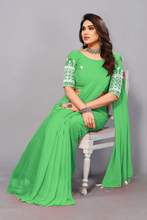 Light_Green_Georgette_Solid/Plain_Party_And_Festive_Bollywood_Blend_Saree_With_unstitched_Blouse