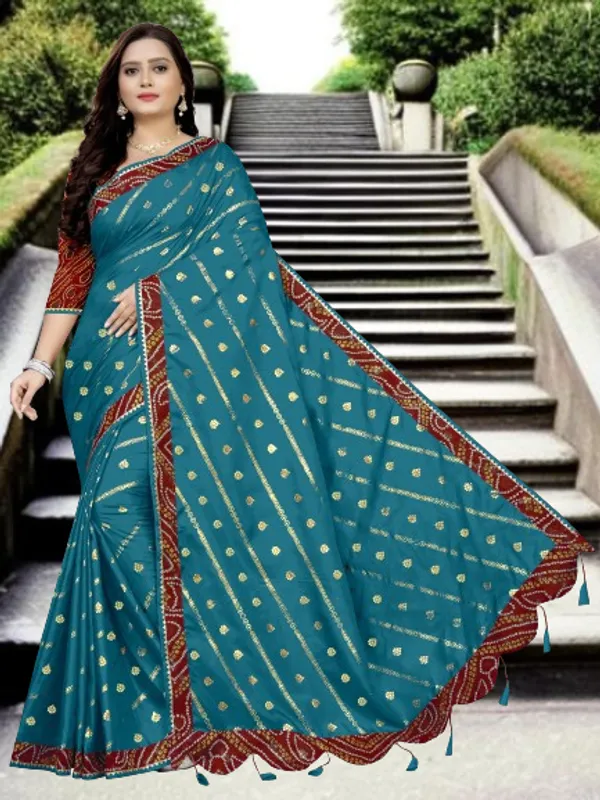 Blue_Art_Silk_Printed_Party_And_Festive_Bandhani_Pure_Saree_With_unstitched_Blouse