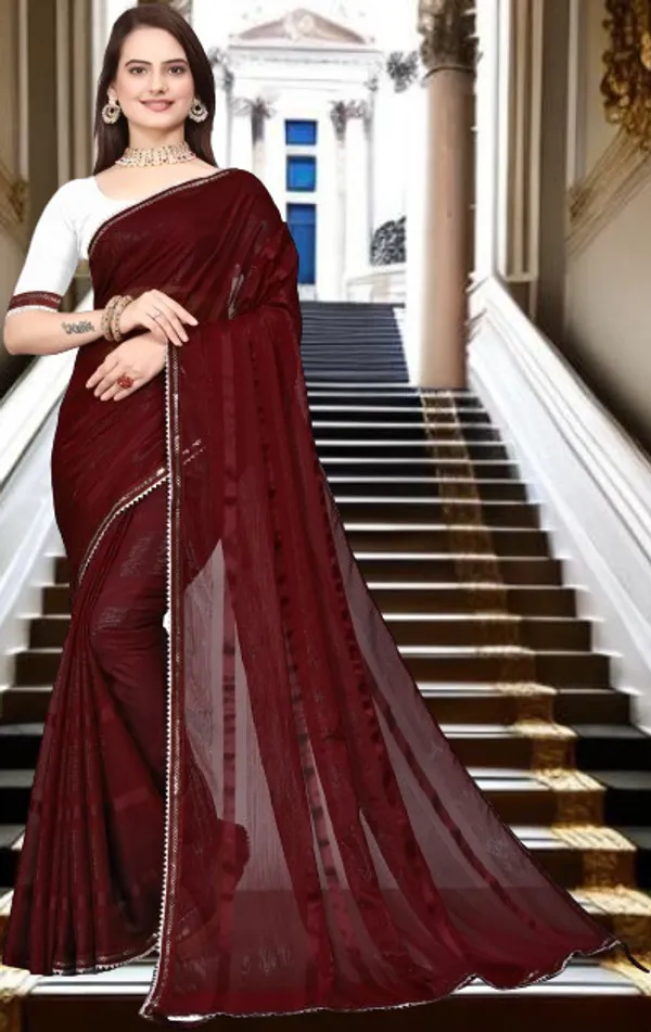 Maroon_Georgette_Solid/Plain_Party_And_Festive_Banarasi_Synthetic_Saree_With_unstitched_Blouse