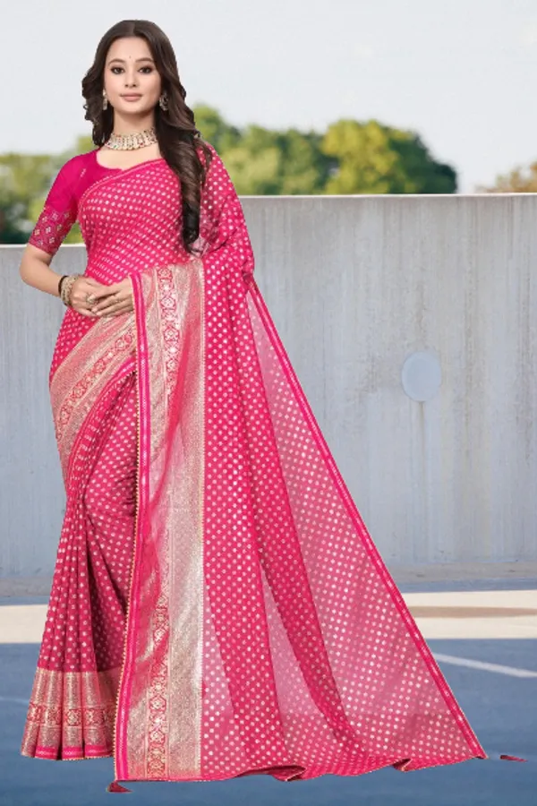 Pink_Designer_Fancy_Foil_Print_Patola_Saree_With_Embrodary_Blouse_Piece