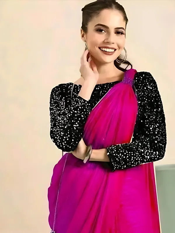 Dark_Pink_Designer_Fancy_Chiffon_Saree_With_Sequance_Blouse_Piece