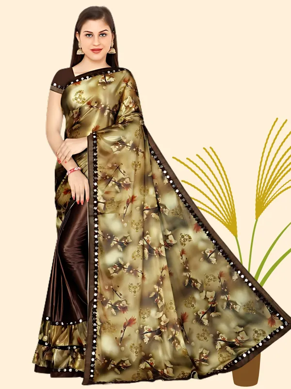 Brown_Lycra_Blend_Digital_Print_Wedding_And_Festive_Bollywood_Blend_Saree_With_unstitched_Blouse