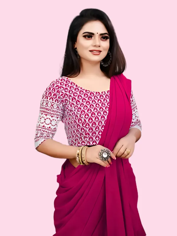 Magenta_Georgette_Solid/Plain_Party_And_Festive_Bollywood_Pure_Saree_With_unstitched_Blouse