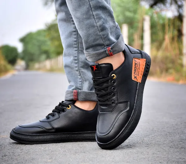 Black_Synthetic_Leather_Sneakers_For_Men