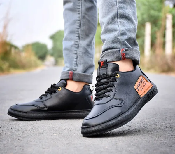 Black_Synthetic_Leather_Sneakers_For_Men