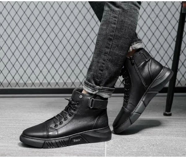 Black_Synthetic_Leather_Boots_For_Men