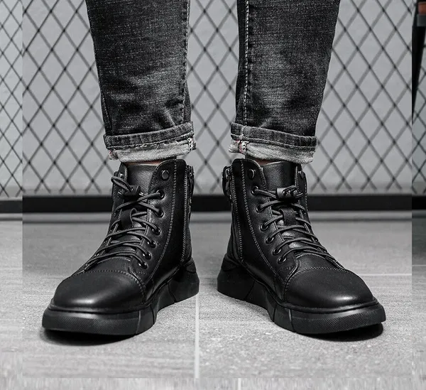 Black_Synthetic_Leather_Boots_For_Men