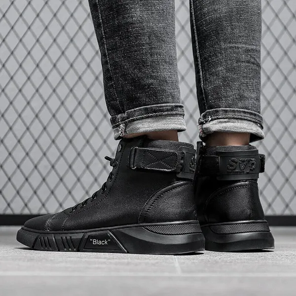 Black_Synthetic_Leather_Boots_For_Men