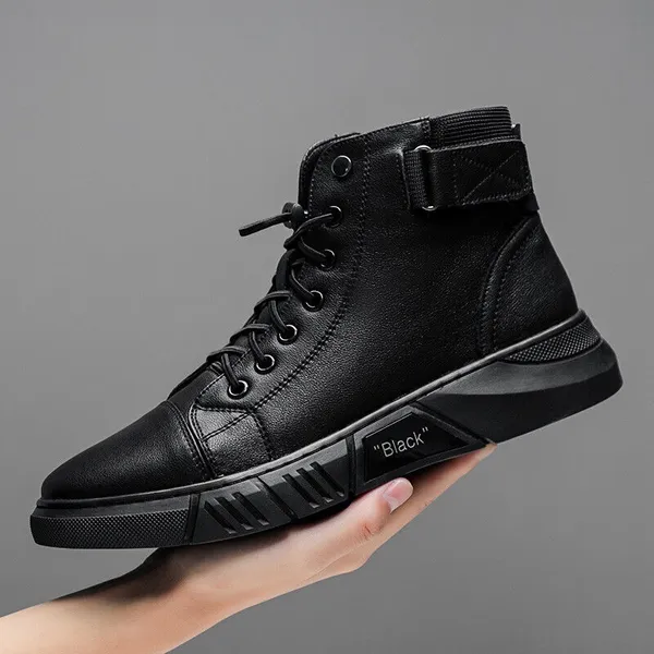 Black_Synthetic_Leather_Boots_For_Men