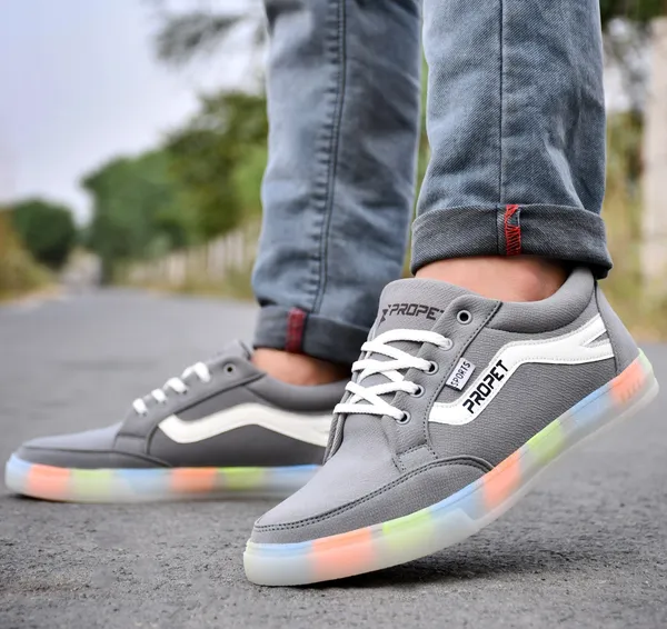 Grey_Synthetic_Leather_Sneakers_For_Men