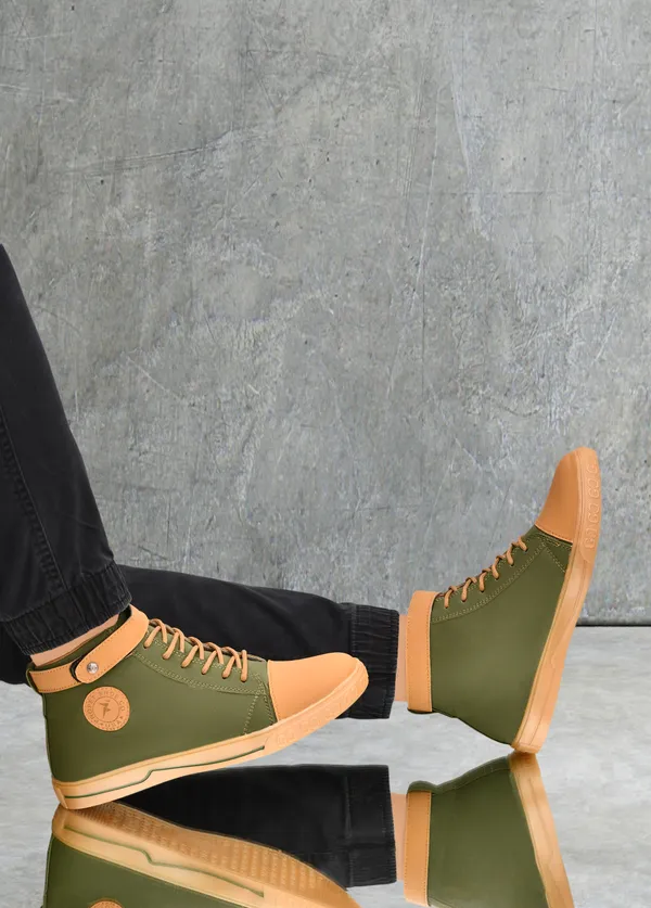 Green_Synthetic_Leather_High_Tops_For_Men