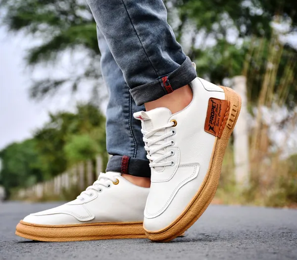 White_Synthetic_Leather_Sneakers_For_Men