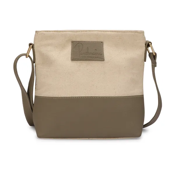Khaki_Brown_Cross_Body_Fancy_Canvas_Bag_With_Three_Zipper_Compartments