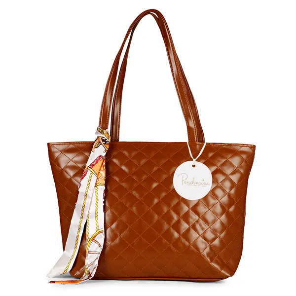 Brown_Quilted_Fancy_Tote_Bag_With_Trendy_Ribbon