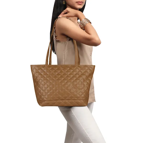 Caramel_Brown_Quilted_Fancy_Tote_Bag_With_Trendy_Ribbon