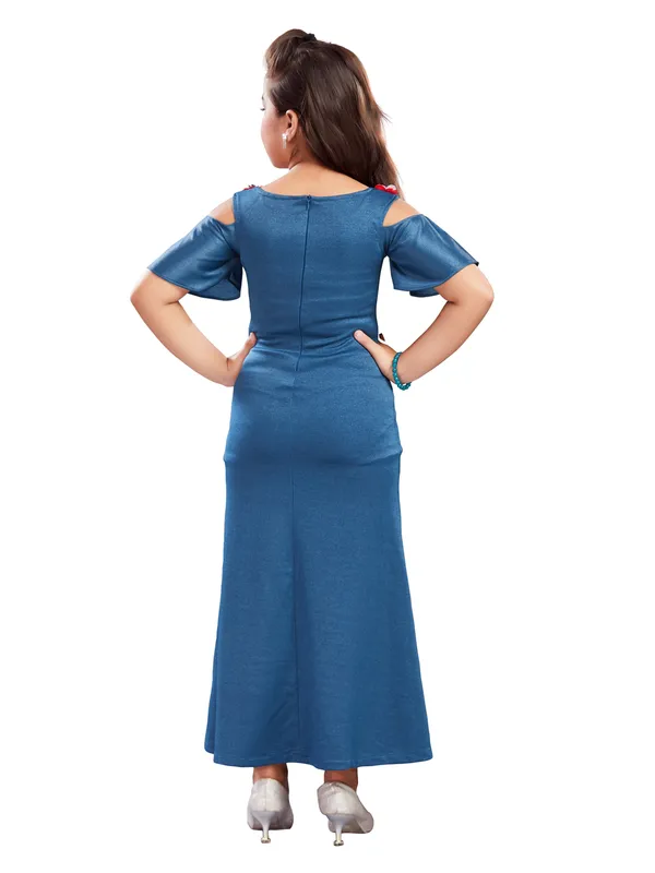 Blue_Polyester_Half_Sleeve_Round_Neck_Gown_Dress_For_Girls