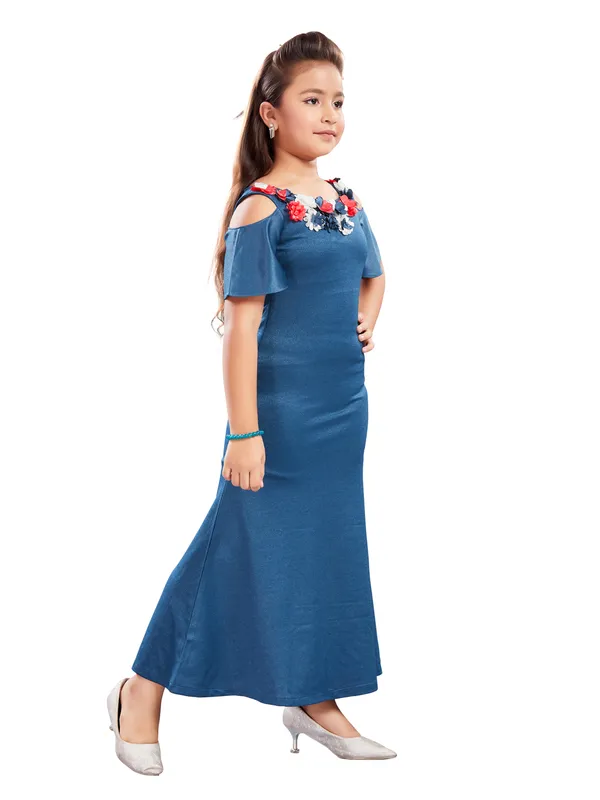 Blue_Polyester_Half_Sleeve_Round_Neck_Gown_Dress_For_Girls